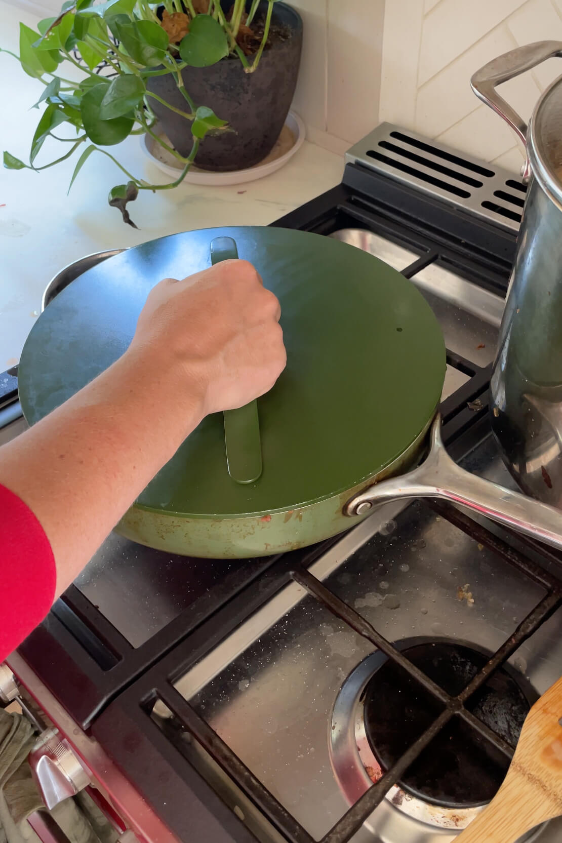 Simmering chili beans on the stove.